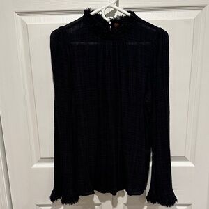 Free People One Elegant Black Women's Mockneck Top with fringe hems